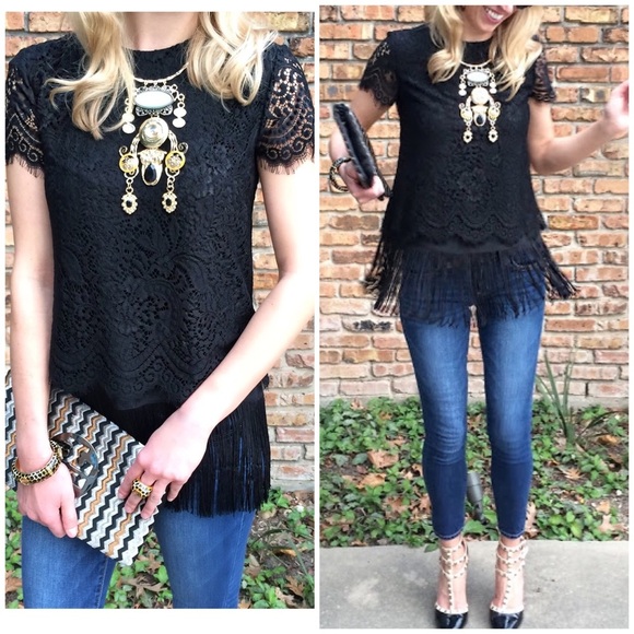 Nicole Miller Artelier Lace & Fringe Silk Top - Picture 2 of 9